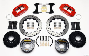 Wilwood Narrow Superlite 4R Rear P-Brk Kit 12.88in Drilled Red Chevy 12 Bolt w/ C-Clips Staggered mt