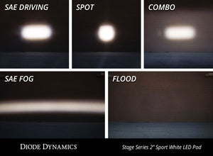 Diode Dynamics Stage Series 2 In LED Pod Sport - White Combo Standard ABL (Pair)