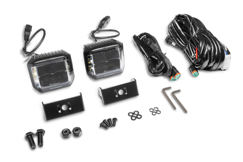 Go Rhino Xplor Blackout Series Cube LED Sideline Spot Light Kit (Surface Mount) 4x3 - Blk (Pair)