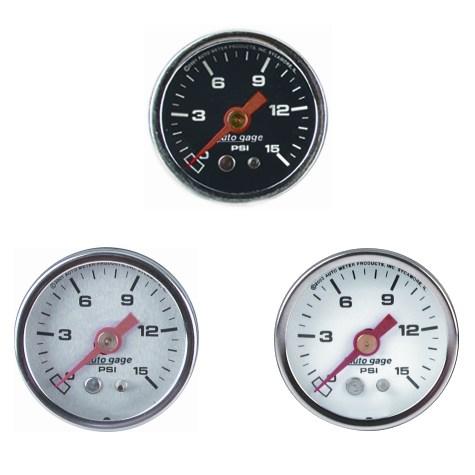 Autometer AutoGage 1.5in Liquid Filled Mechanical 0-15 PSI Fuel Pressure Gauge - Silver