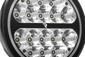Go Rhino Xplor Blackout Series Round LED Driving Light w/DRL (Surface/Threaded Stud Mnt) 7in. - Blk