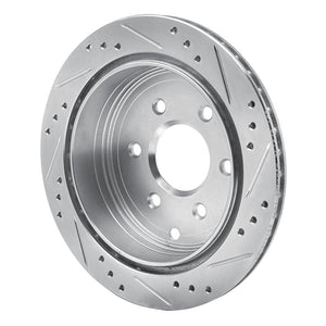 R1 05-25 Nissan Frontier Rear Left Drilled & Slotted Silver Brake Rotor