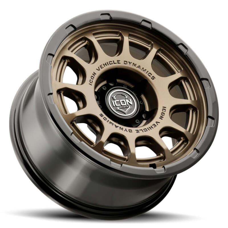 ICON Alloys Rancho 17x8.5 / 6x5.5 / 0mm / 4.75in BS Satin Bronze Wheel w/ Gloss Black Lip
