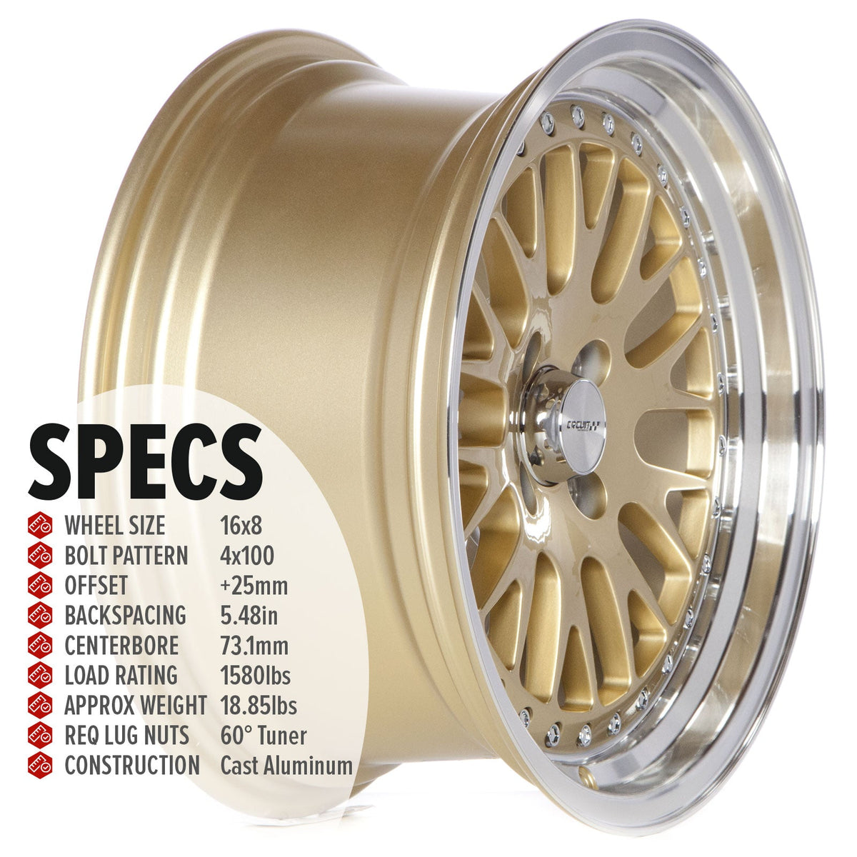 Circuit Performance CP21 Gloss Gold 4x100 | 16x8 | +25mm / 5.48