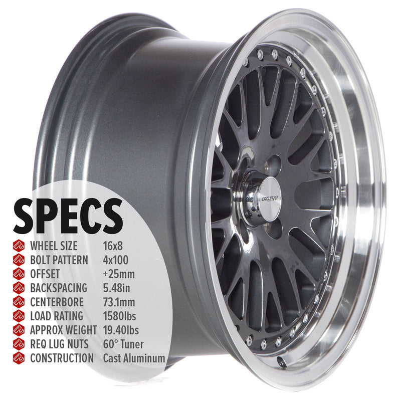 Circuit Performance CP21 Gloss Gunmetal 4x100 | 16x8 | +25mm / 5.48