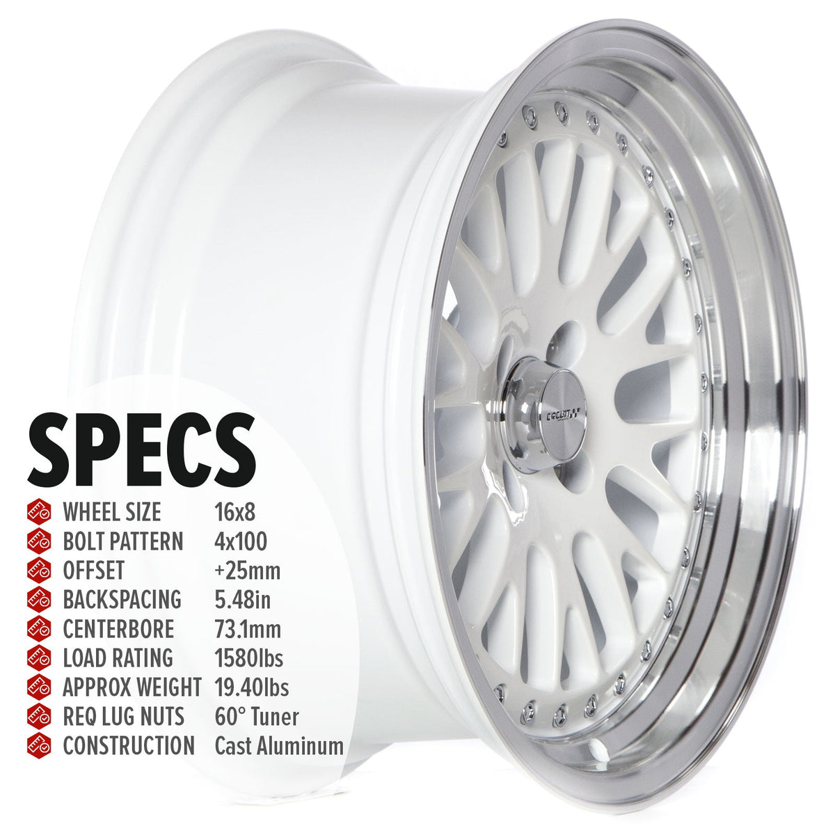 Circuit Performance CP21 Gloss White 4x100 | 16x8 | +25mm / 5.48
