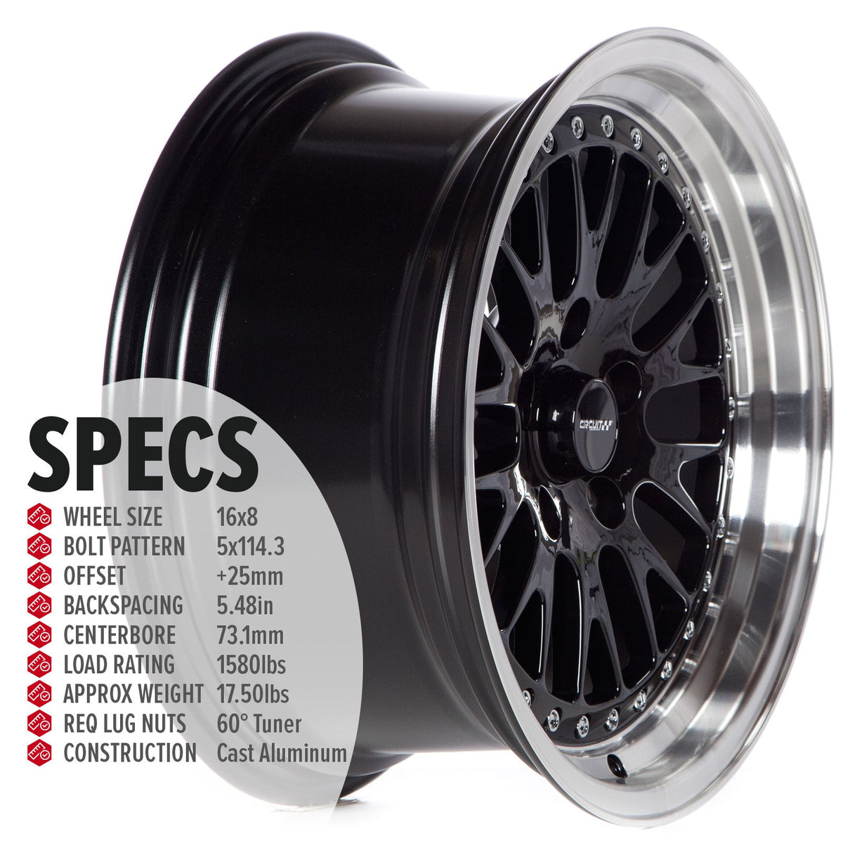 Circuit Performance CP21 Gloss Black ML 5x114.3 | 16x8 | +25mm / 5.48