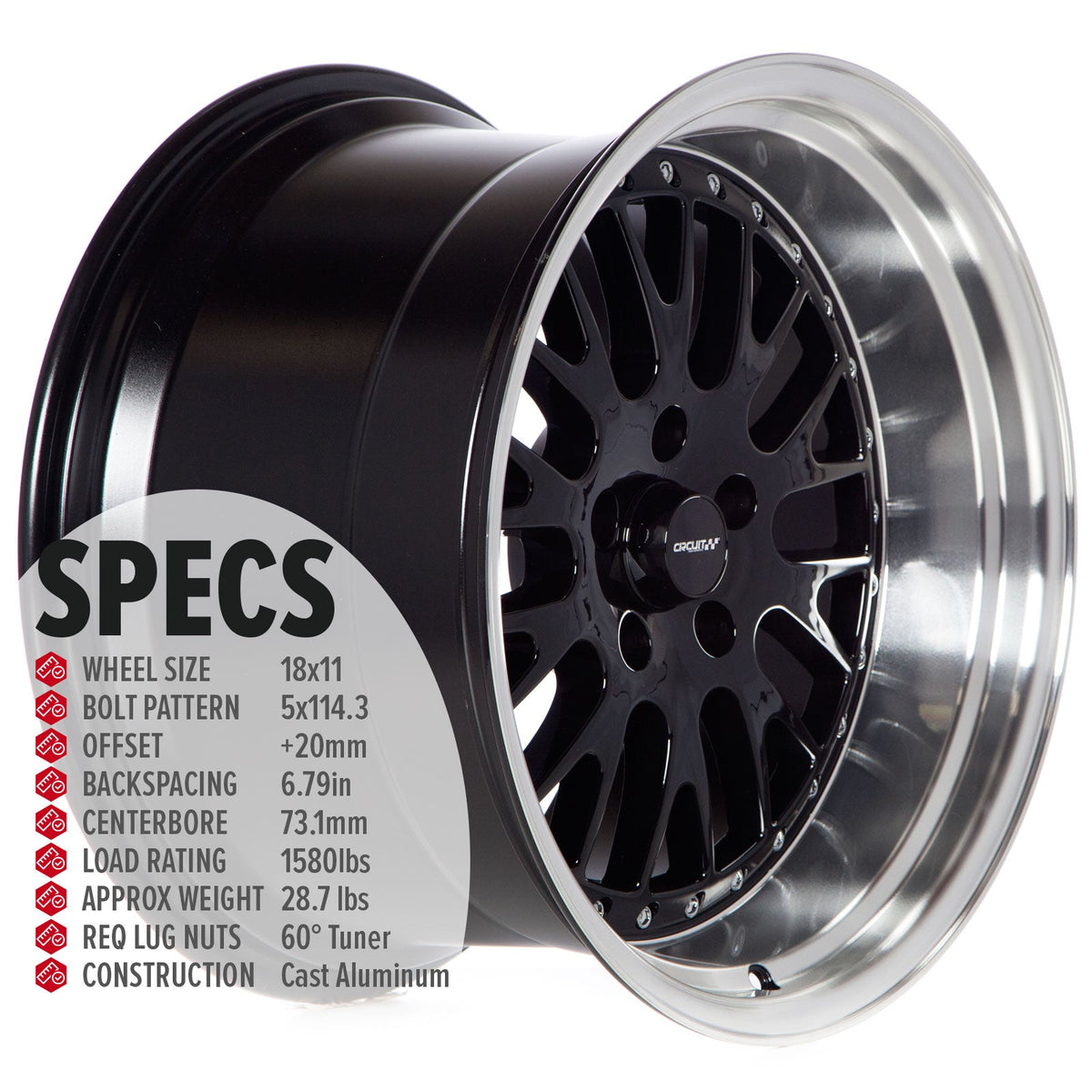 Circuit Performance CP21 Gloss Black ML 5x114.3 | 18x11 | +20mm / 6.79