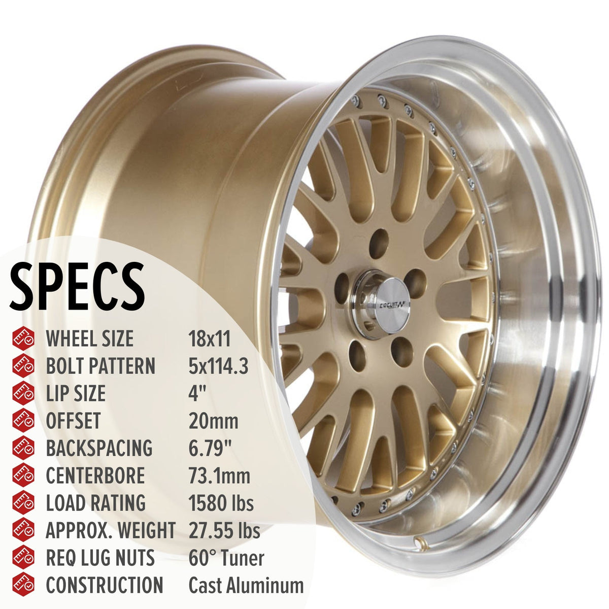 Circuit Performance CP21 Gloss Gold 5x114.3 | 18x11 | +20mm / 6.79