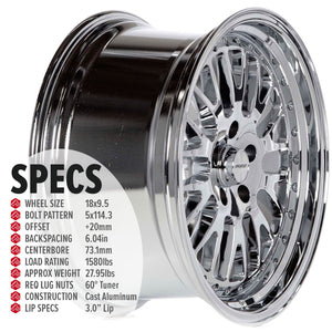 Circuit Performance CP21 Triple Chrome Plated 5x114.3 | 18x9.5 | +20mm / 6.04