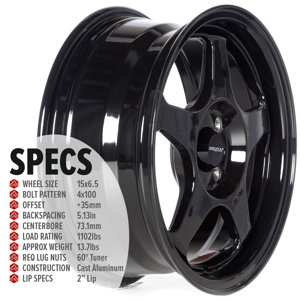 Circuit Performance CP22 Gloss Black 4x100 | 15x6.5 | +35mm / 5.13