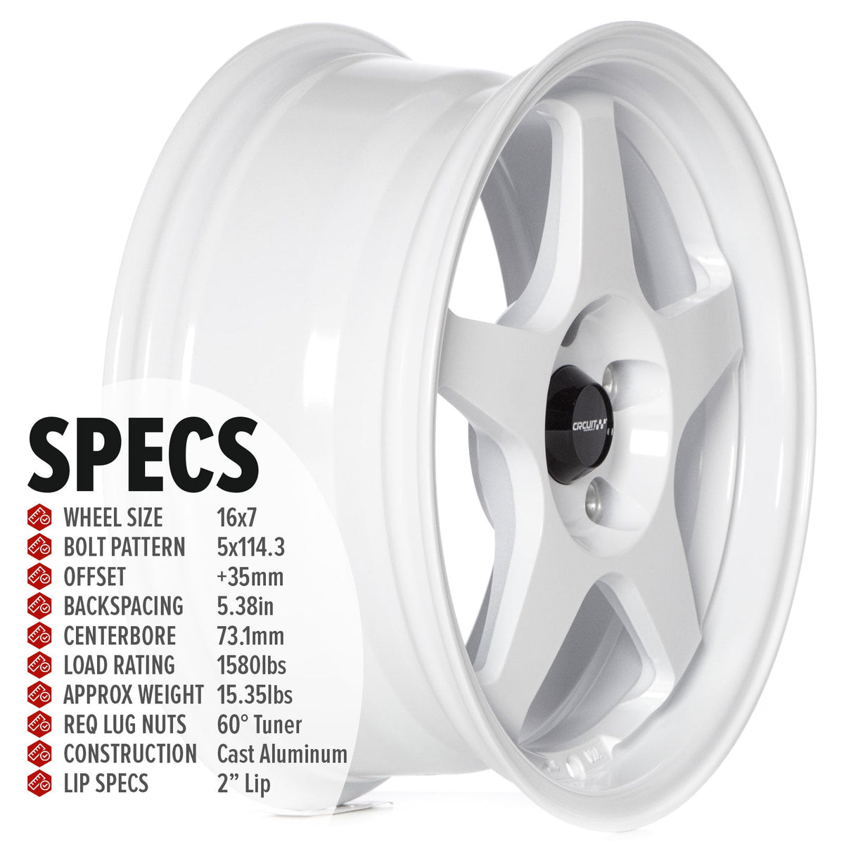 Circuit Performance CP22 Gloss White 5x114.3 | 16x7 | +35mm / 5.38