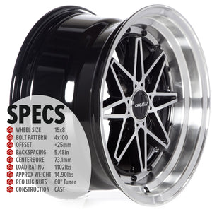 Circuit Performance CP24 Gloss Black/Machined 4x100 | 15x8 | +25mm / 5.48