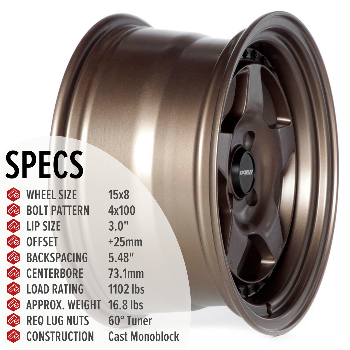 Circuit Performance CP26 Matte Bronze 4x100 | 15x8 | +25mm / 5.48
