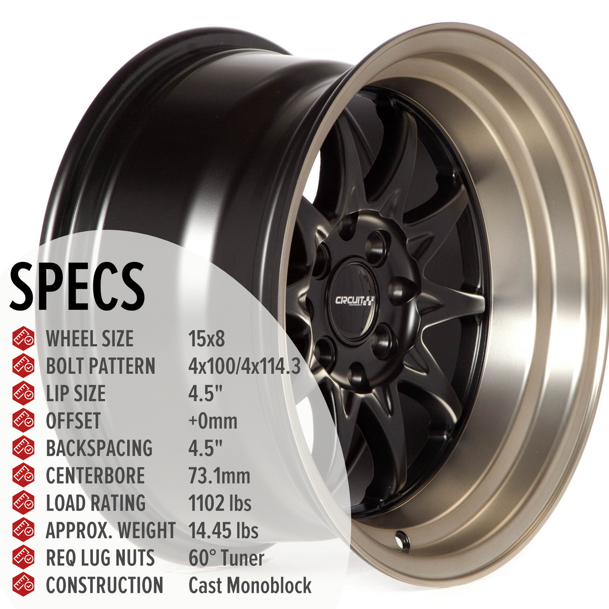 Circuit Performance CP29 Matte Black/Bronze 4x100 | 15x8 | +0mm / 4.5