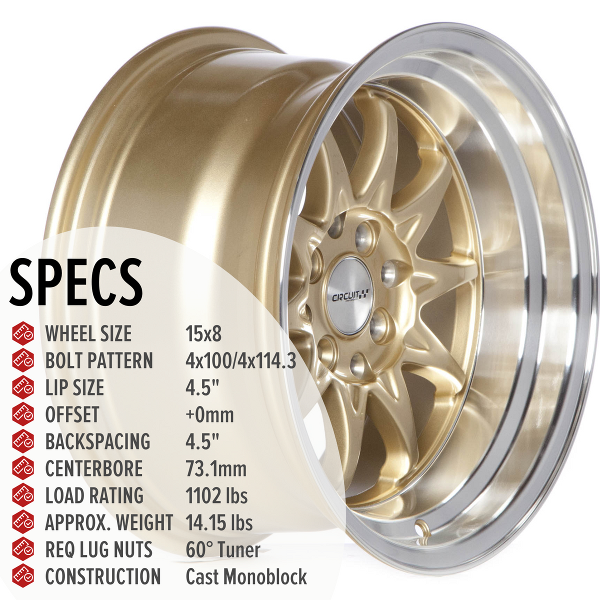 Circuit Performance CP29 Gloss Gold 4x100 | 15x8 | +0mm / 4.5
