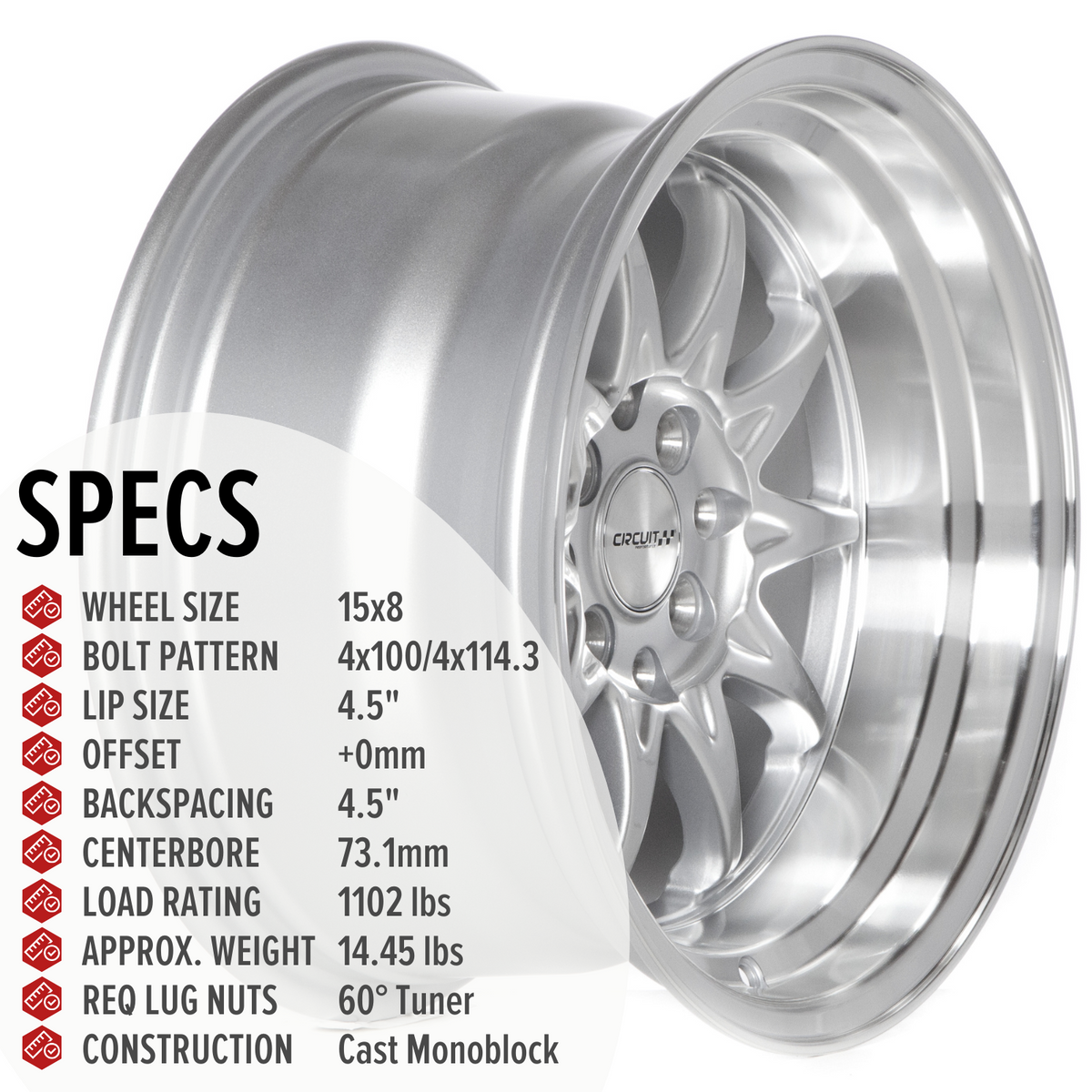Circuit Performance CP29 Gloss Silver 4x100 | 15x8 | +0mm / 4.5