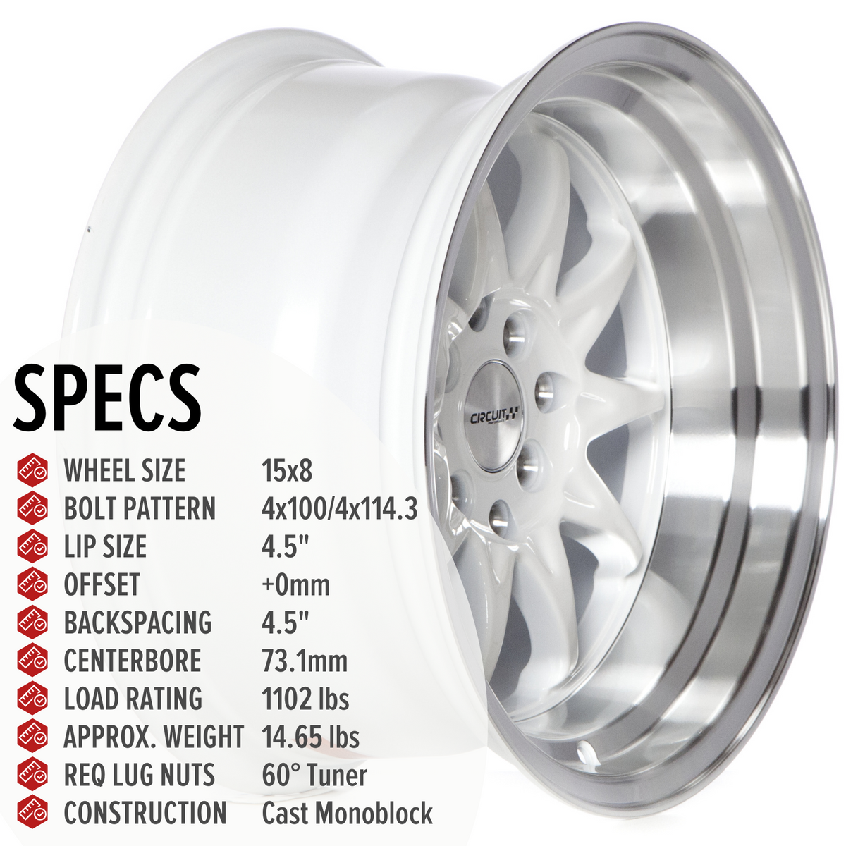 Circuit Performance CP29 Gloss White 4x100 | 15x8 | +0mm / 4.5
