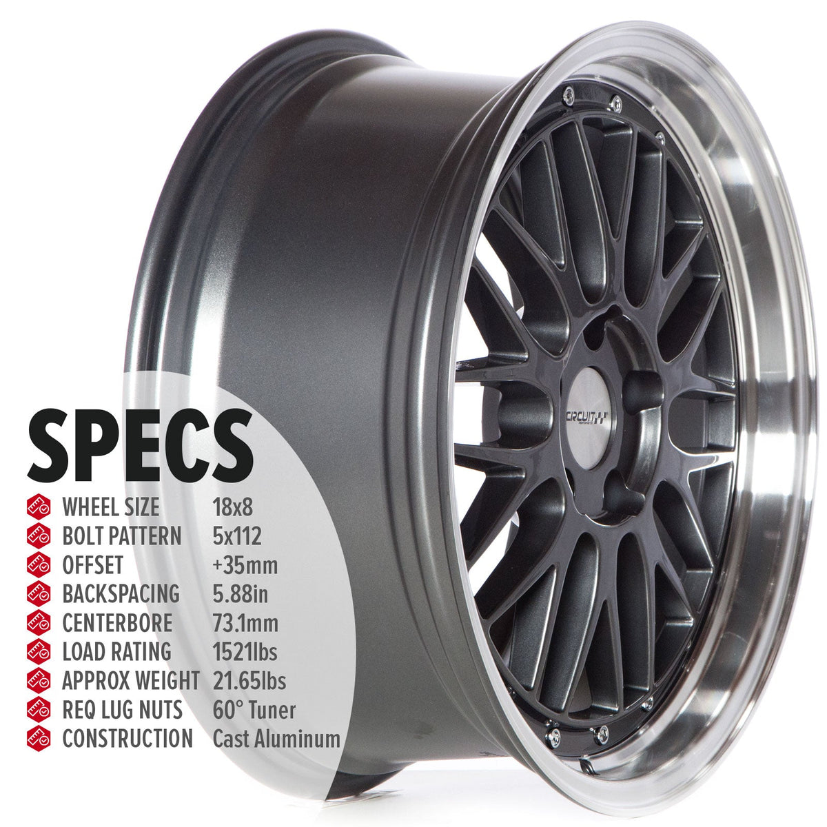 Circuit Performance CP30 Gloss Gunmetal 5x112 | 18x8 | +35mm / 5.88