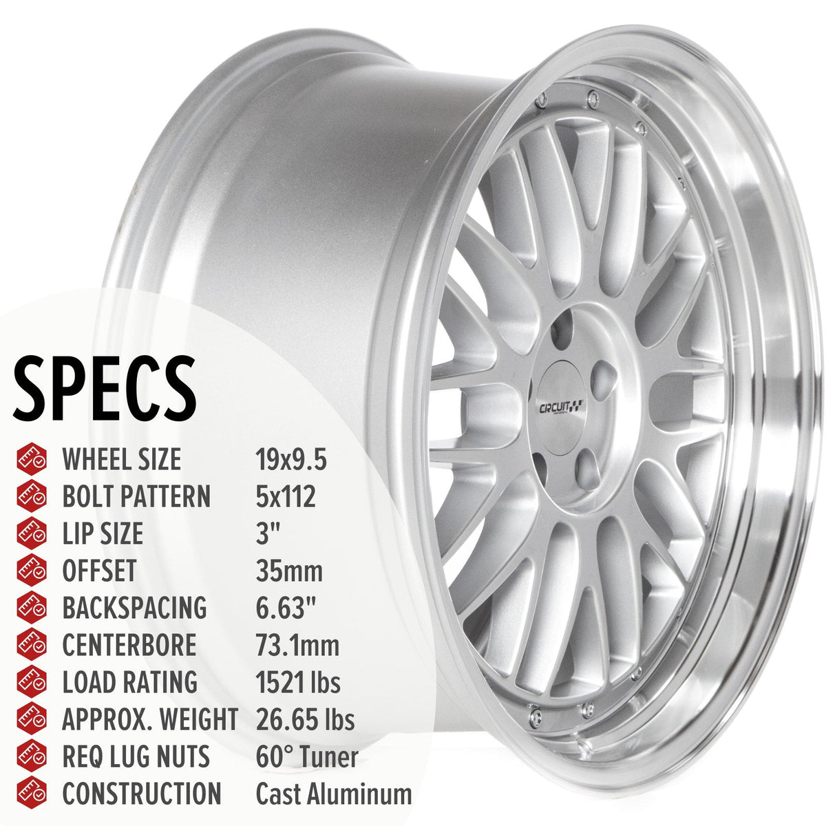 Circuit Performance CP30 Silver 5x112 | 19x9.5 | +35mm / 6.63