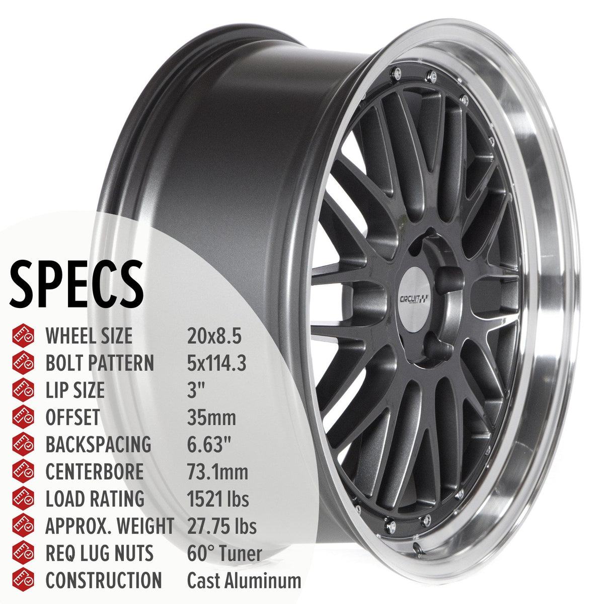 Circuit Performance CP30 Gloss Gunmetal 5x114.3 | 20x8.5 | +35mm / 6.13