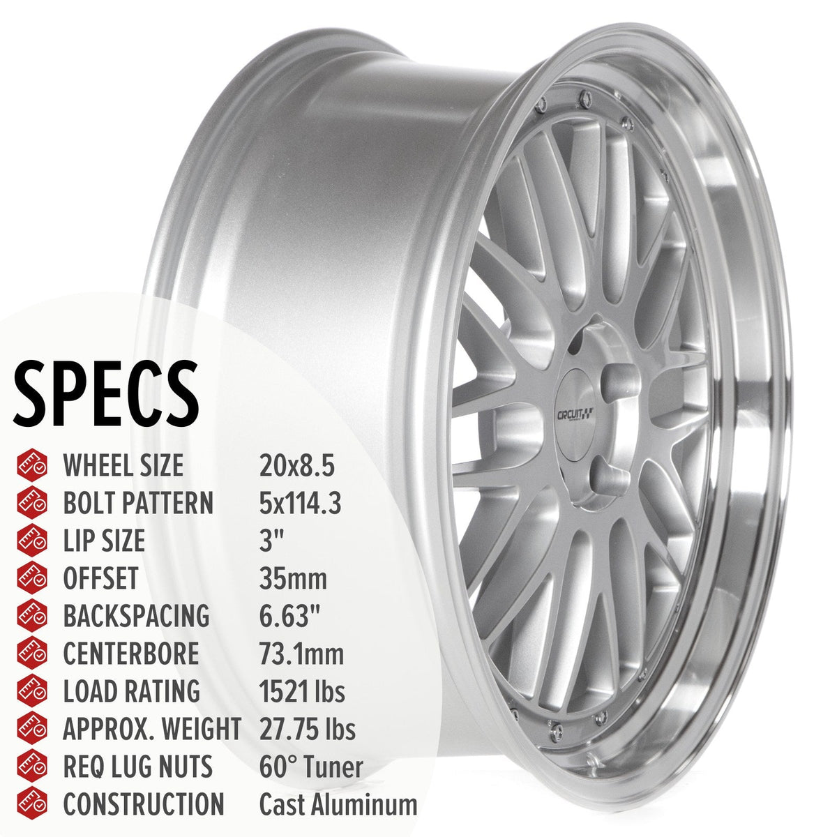 Circuit Performance CP30 Silver 5x114.3 | 20x8.5 | +35mm / 6.13