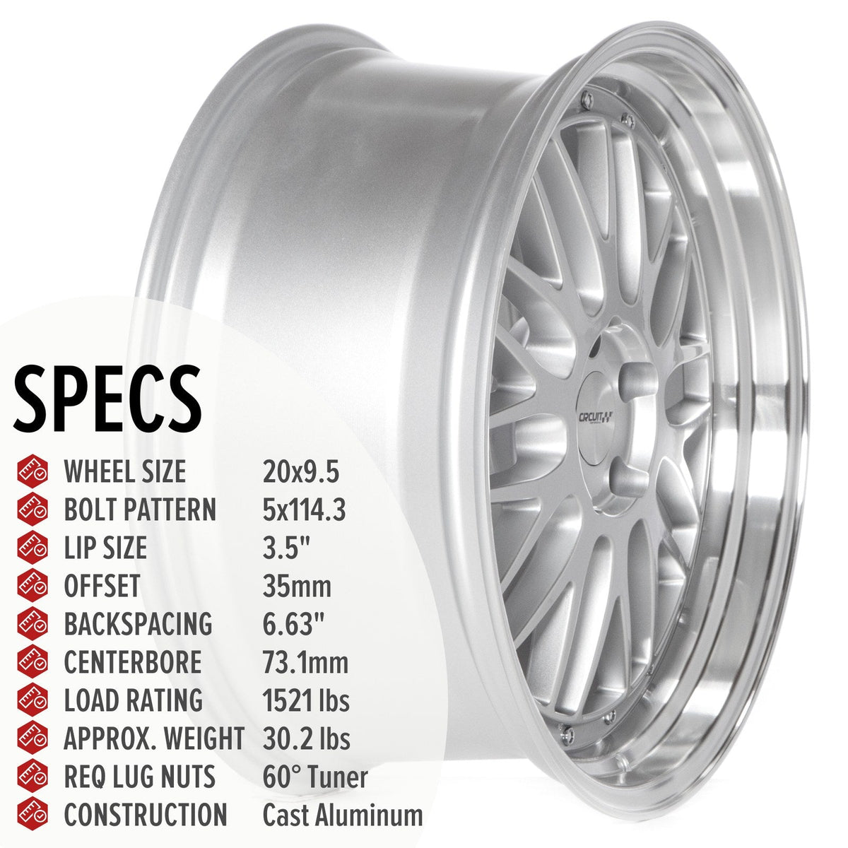 Circuit Performance CP30 Silver 5x114.3 | 20x9.5 | +35mm / 6.63