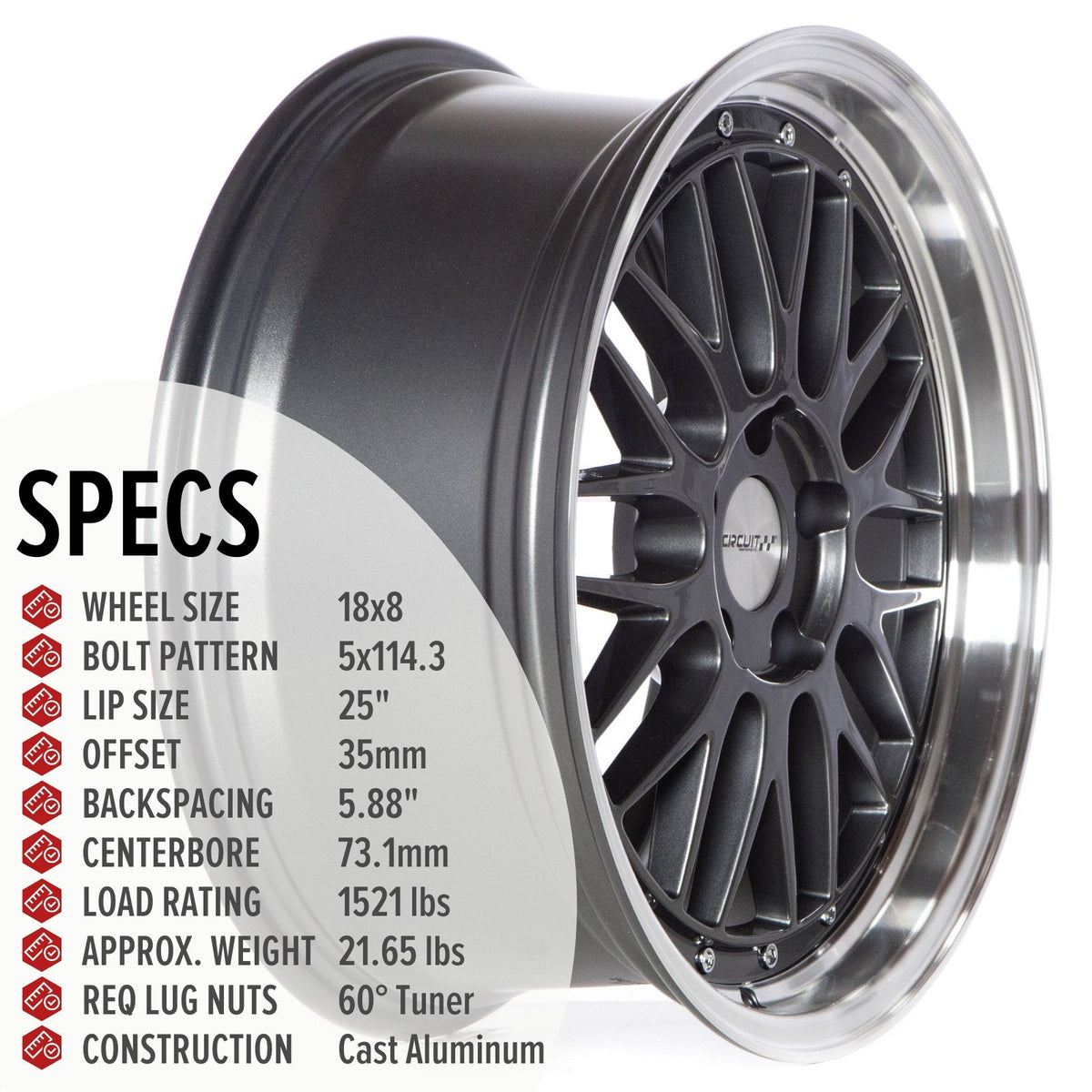 Circuit Performance CP30 Gloss Gunmetal 5x114.3 | 18x8 | +35mm / 5.88