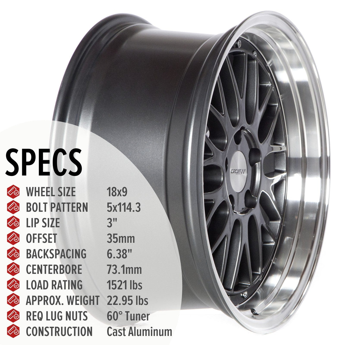 Circuit Performance CP30 Gloss Gunmetal 5x114.3 | 18x9 | +35mm / 6.38