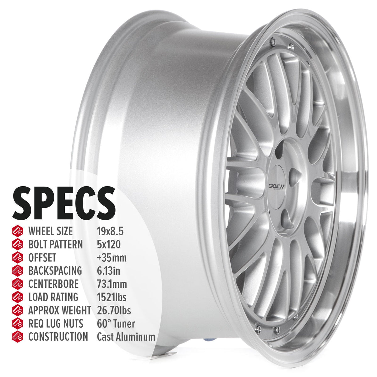 Circuit Performance CP30 Silver 5x120 | 19x8.5 | +35mm / 6.13