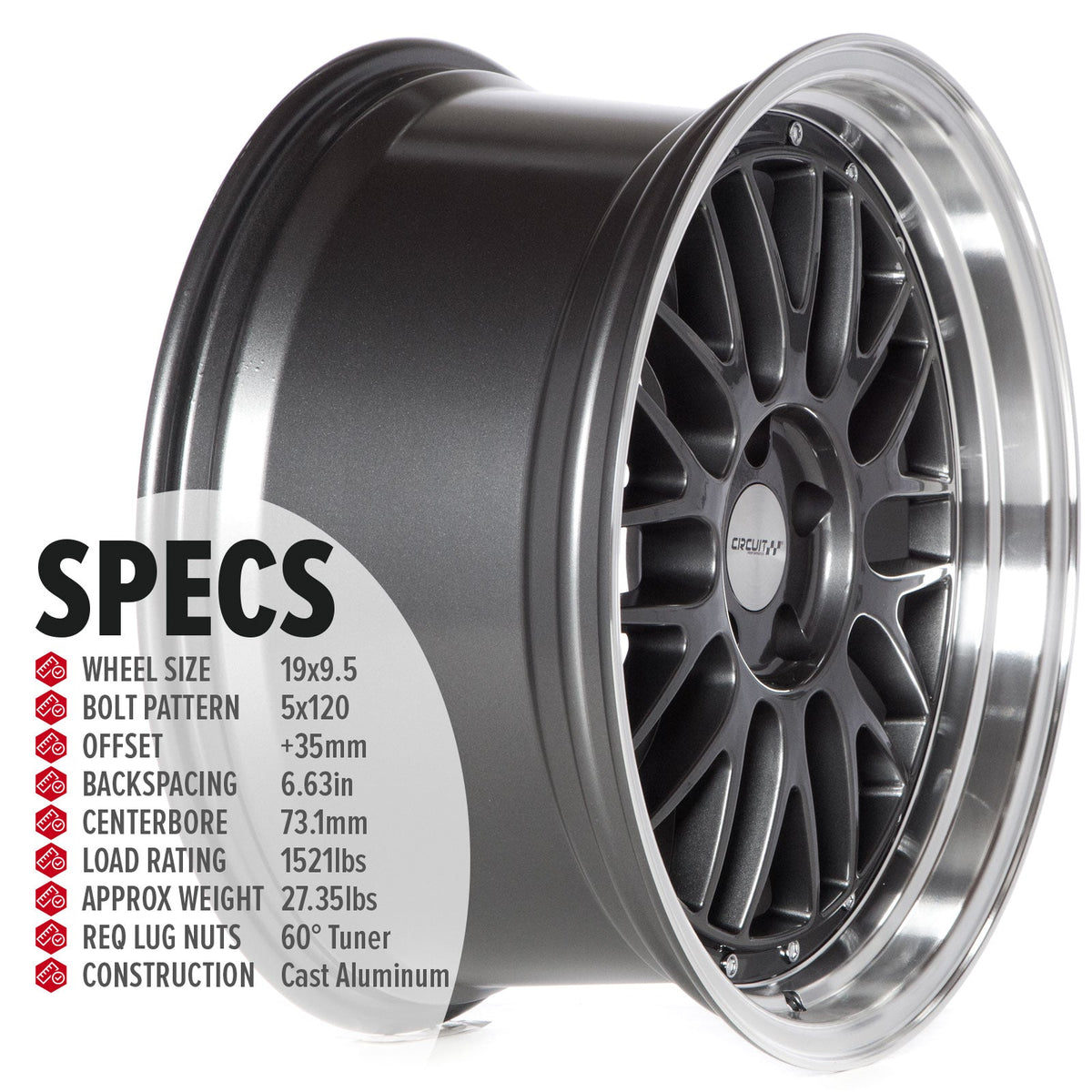 Circuit Performance CP30 Gloss Gunmetal 5x120 | 19x9.5 | +35mm / 6.63