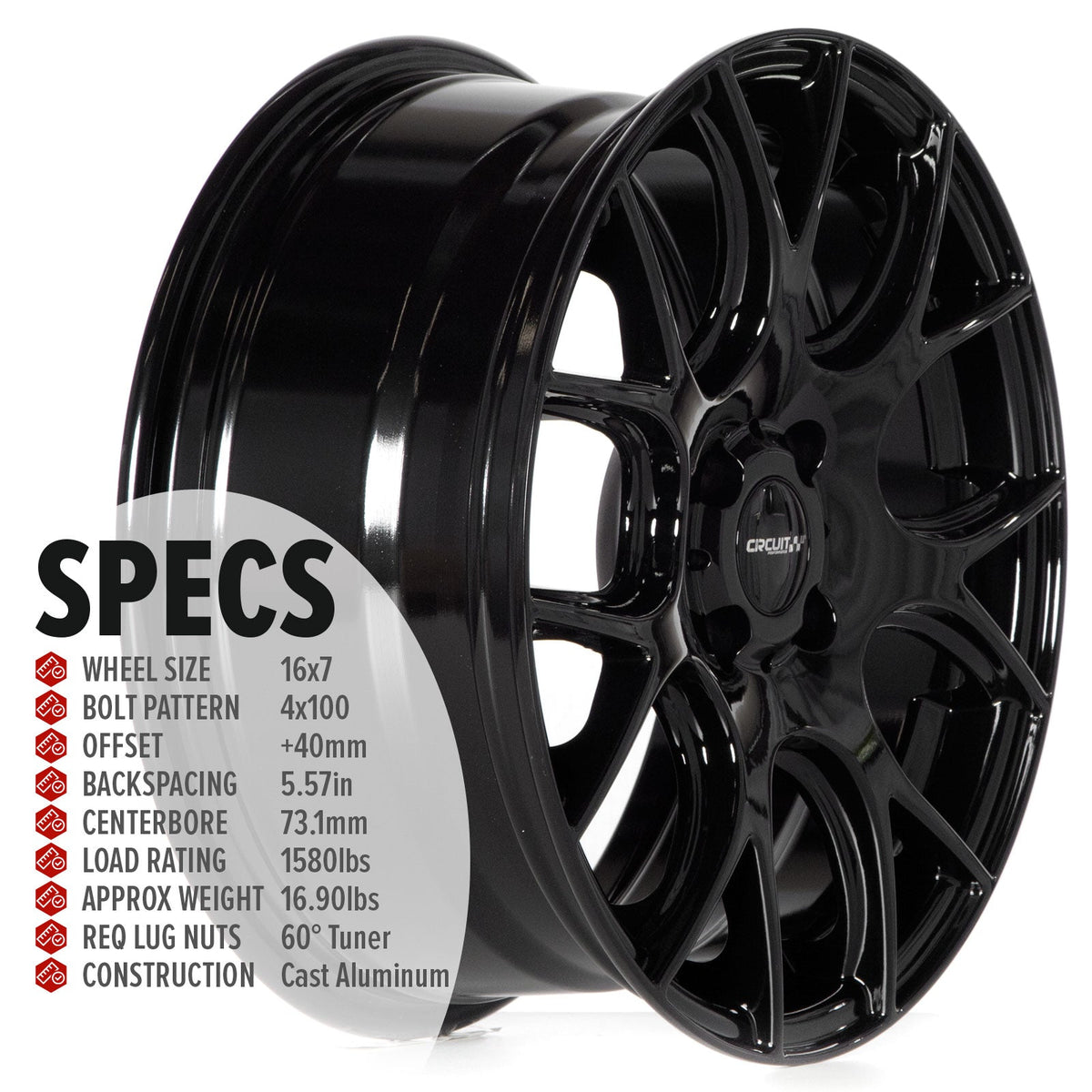 Circuit Performance CP31 Full Gloss Black 4x100 | 16x7 | +40mm / 5.57