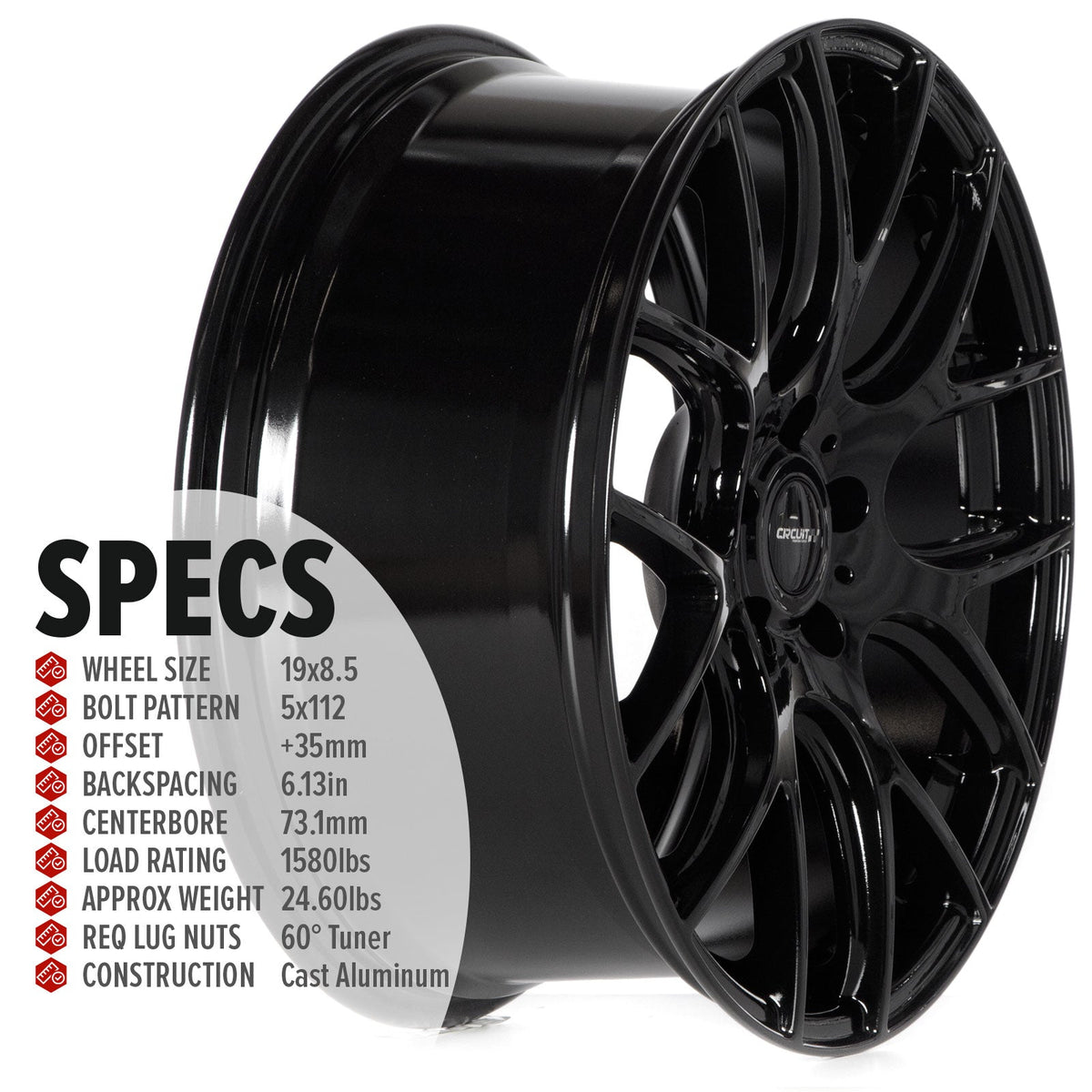 Circuit Performance CP31 Full Gloss Black 5x112 | 19x8.5 | +35mm / 6.13