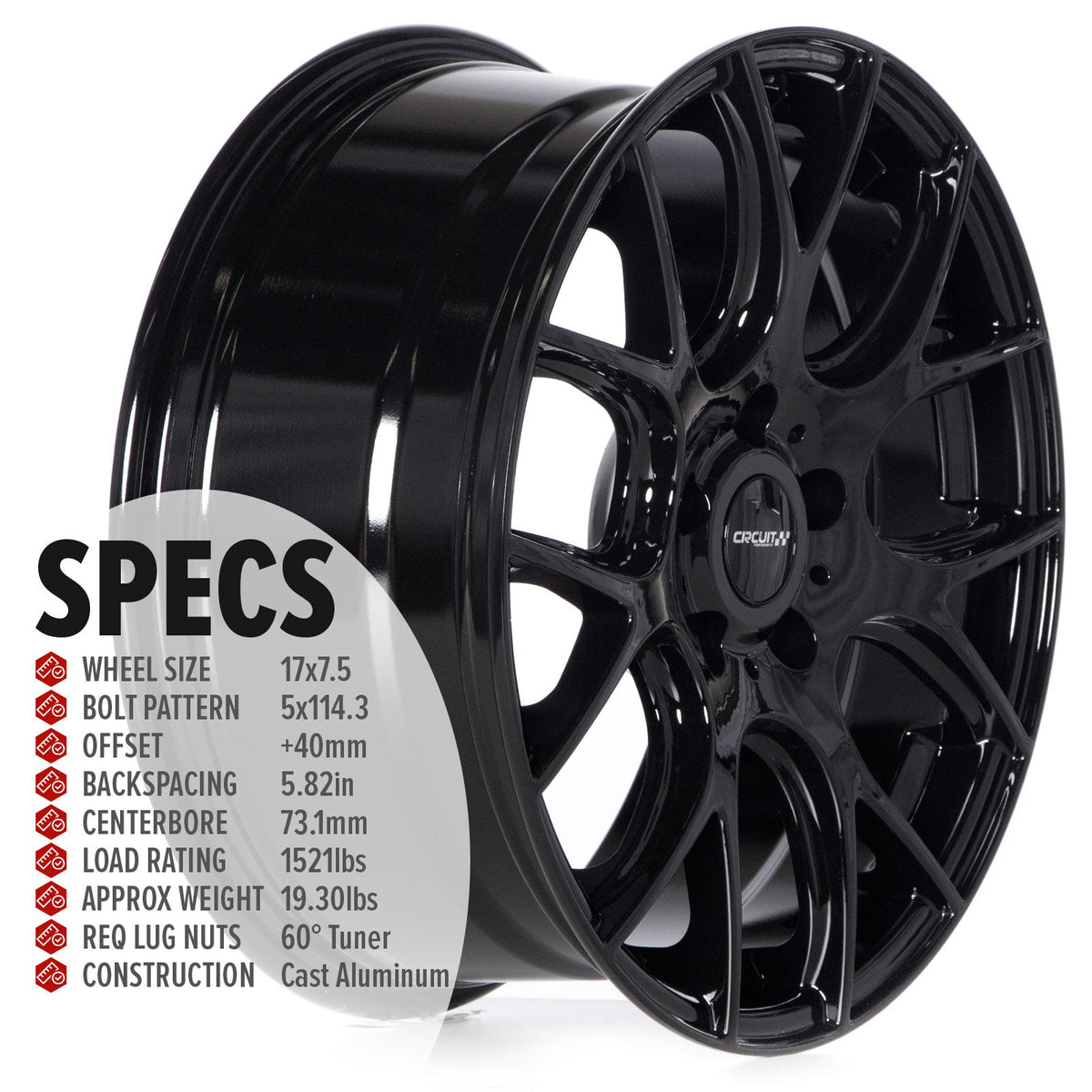 Circuit Performance CP31 Full Gloss Black 5x114.3 | 17x7.5 | +40mm / 5.82