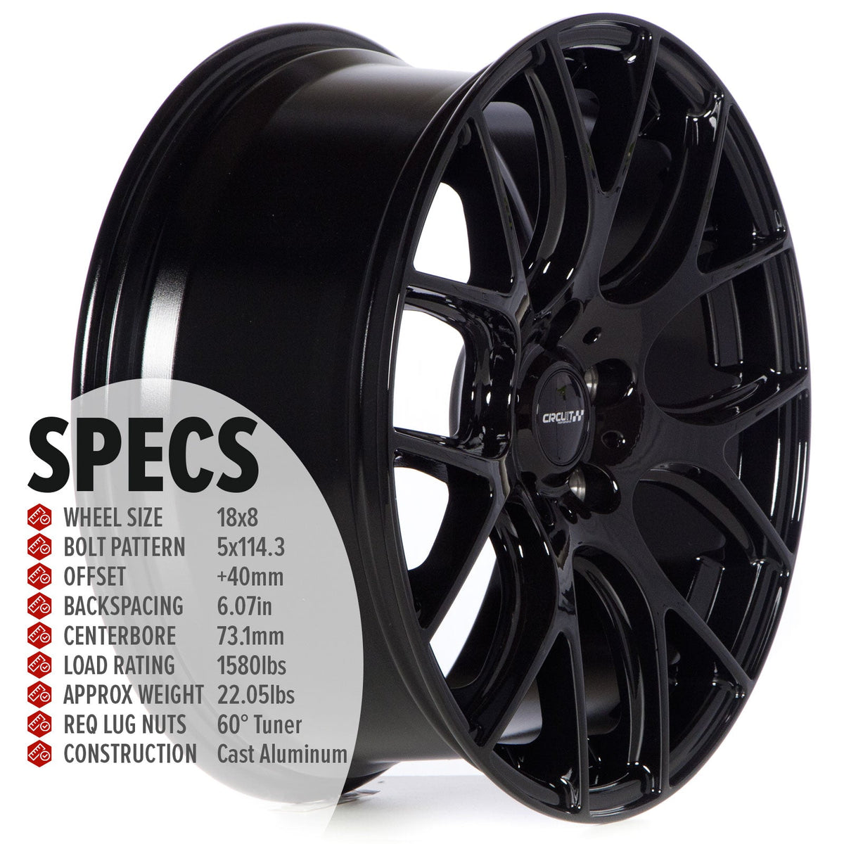 Circuit Performance CP31 Full Gloss Black 5x114.3 | 18x8 | +40mm / 6.07