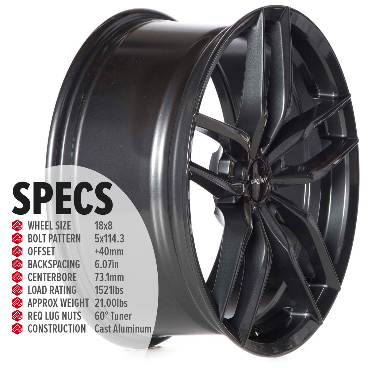 Circuit Performance CP34 Gloss Gunmetal 5x114.3 | 18x8 | +40mm / 6.07