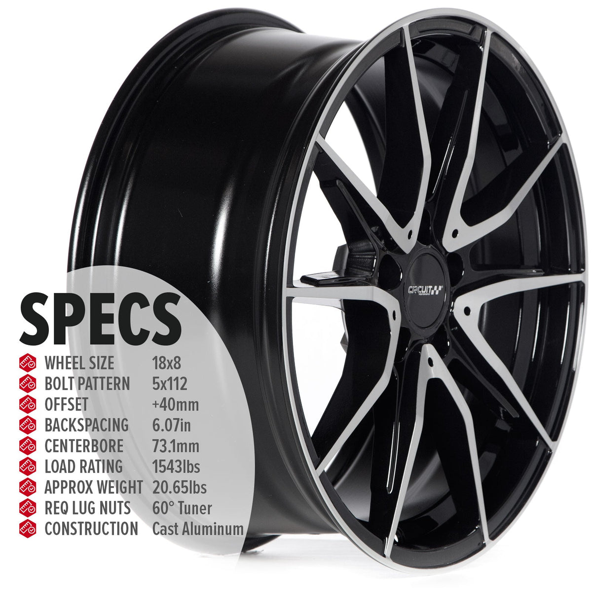 Circuit Performance CP35 Gloss Black/Machined 5x112 | 18x8 | +40mm / 6.07