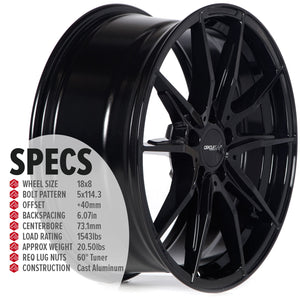 Circuit Performance CP35 Full Gloss Black 5x114.3 | 18x8 | +40mm / 6.07