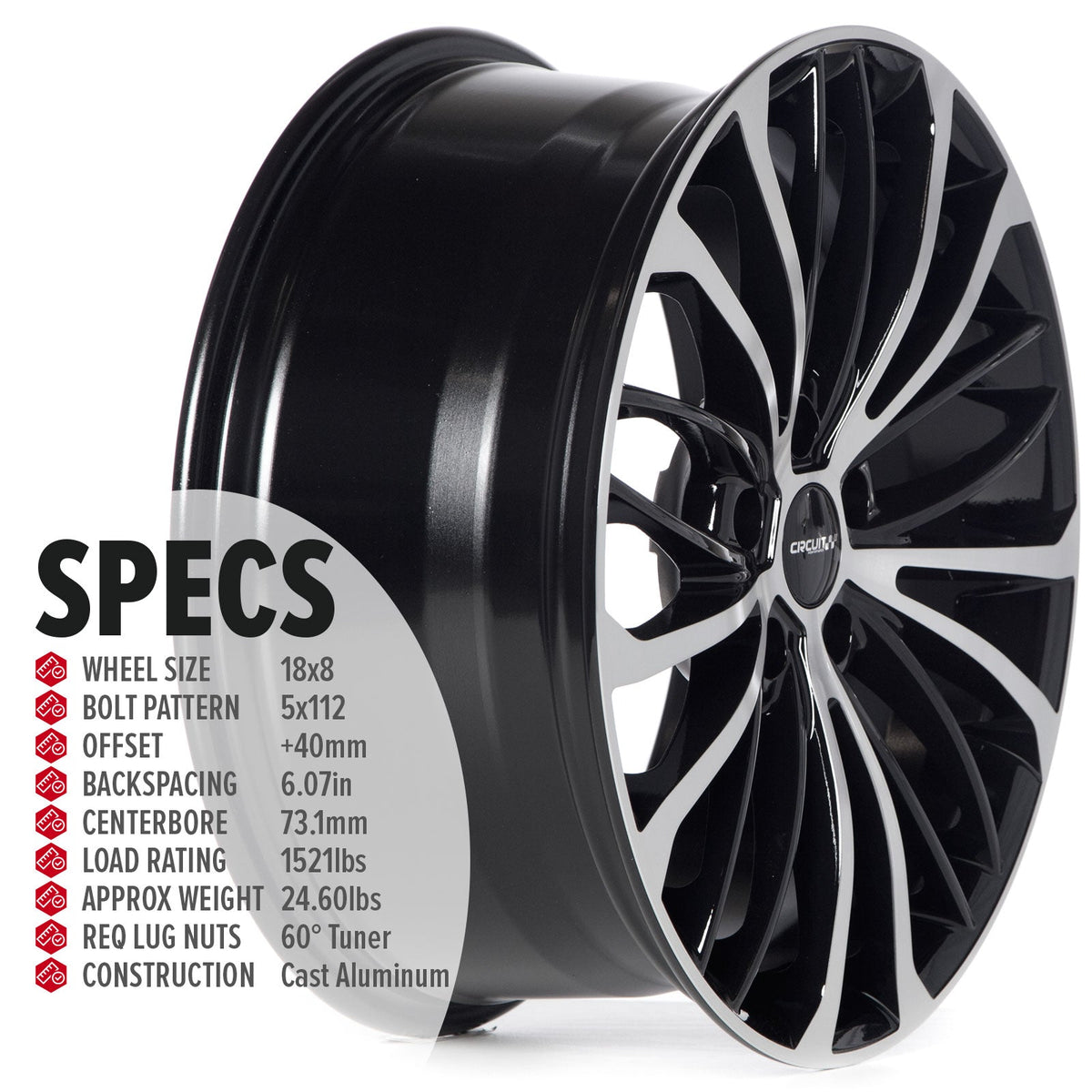 Circuit Performance CP36 Gloss Black/Machined 5x112 | 18x8 | +40mm / 6.07