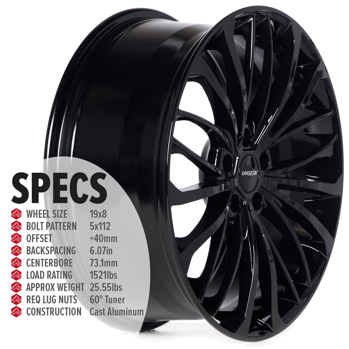Circuit Performance CP36 Full Gloss Black 5x112 | 19x8 | +40mm / 6.07