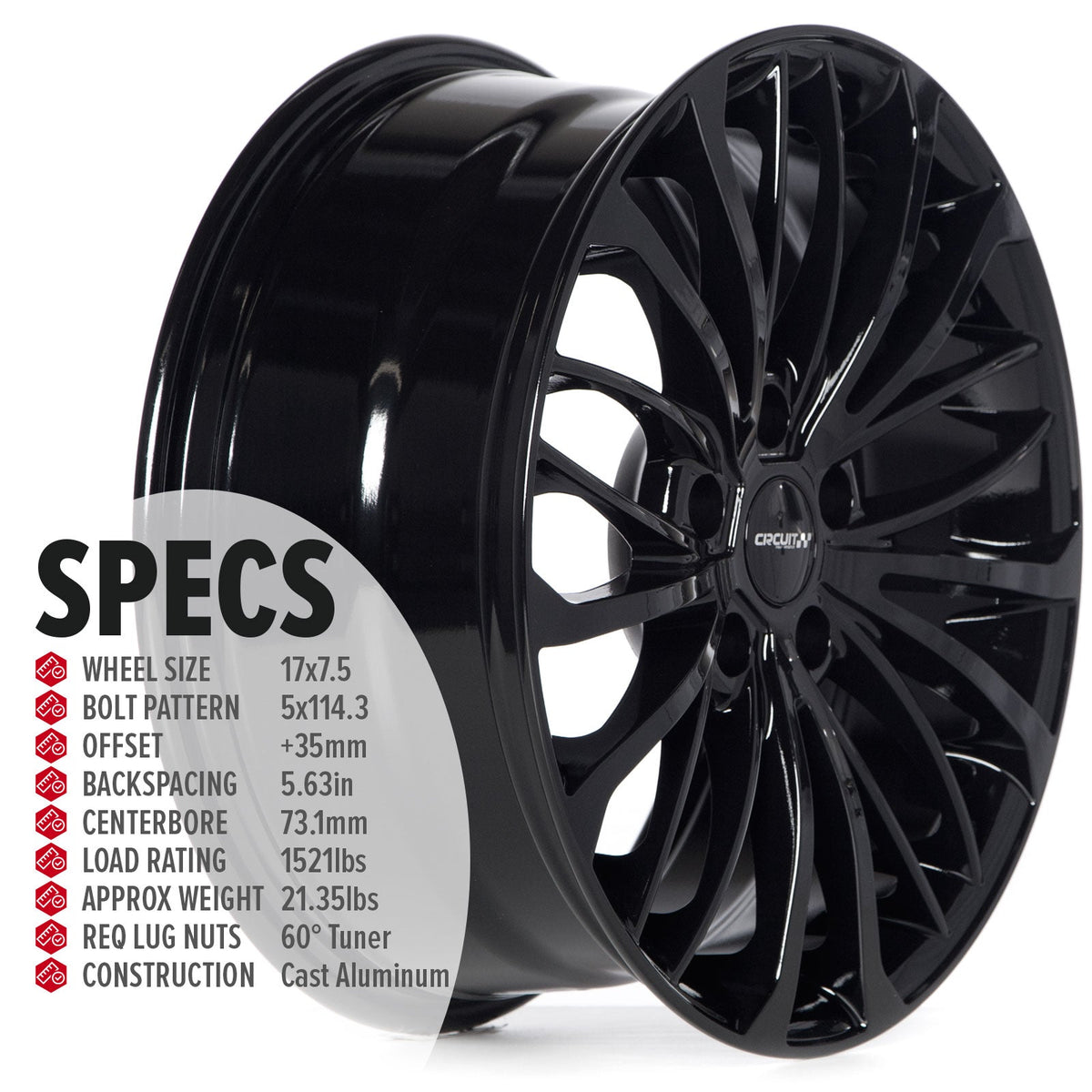 Circuit Performance CP36 Full Gloss Black 5x114.3 | 17x7.5 | +35mm / 5.63
