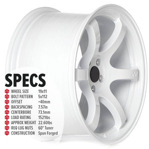 Circuit Performance CSF1 Gloss White 5x112 | 19x11 | +40mm / 7.57