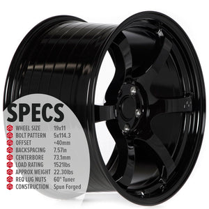 Circuit Performance CSF1 Gloss Black 5x114.3 | 19x11 | +40mm / 7.57