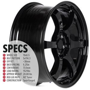 Circuit Performance CSF1 Gloss Black 5x114.3 | 19x8.5 | +38mm / 6.25