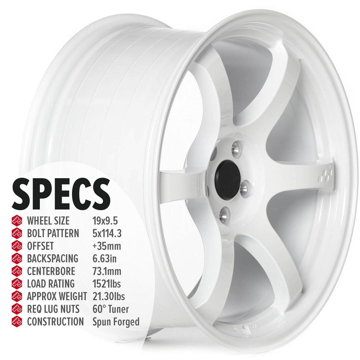 Circuit Performance CSF1 Gloss White 5x114.3 | 19x9.5 | +35mm / 6.63