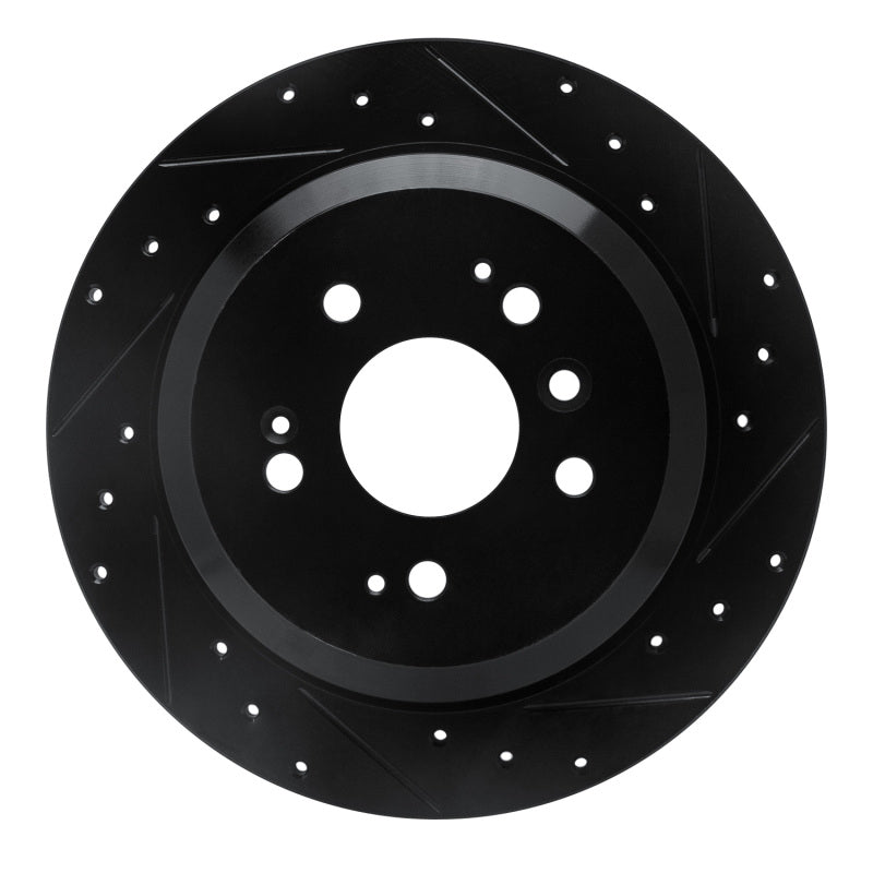 R1 16-25 Honda Ridgeline Rear Right Drilled & Slotted Black Brake Rotor
