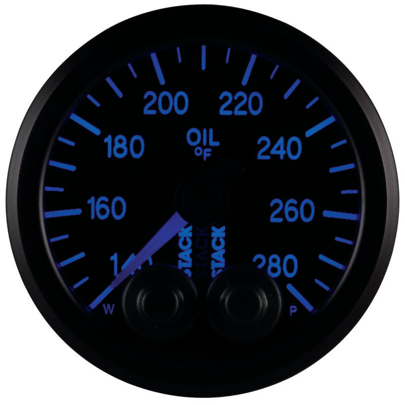 Autometer Stack Instruments 52mm 140-280 Deg F 1/8in NPTF Male Pro Control Oil Temp Gauge - Black