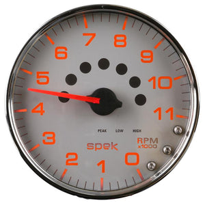 Autometer Spek-Pro Gauge Tachometer 5in 11K Rpm W/Shift Light & Peak Mem Silver/Chrome