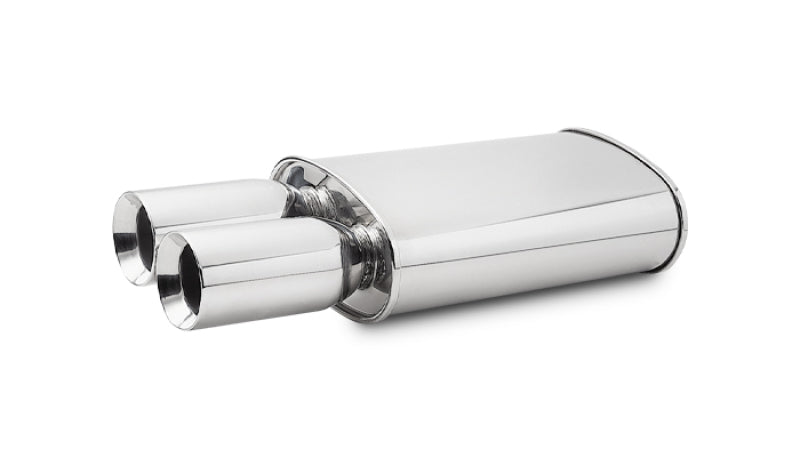 Vibrant StreetPower Oval Muffler w/ Dual 3.5in Round Tips Straight Cut Beveled Edge 2.5in inlet I.D.
