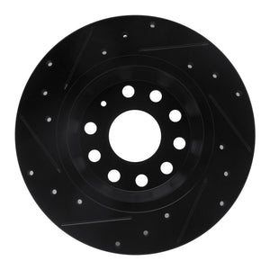 R1 05-18 Audi A3 Rear Right Drilled & Slotted Black Brake Rotor
